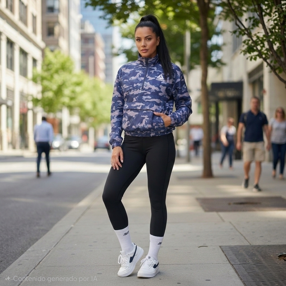 Reebok Blue & Lavender Camo Quarter-Zip Windbreaker - XL
